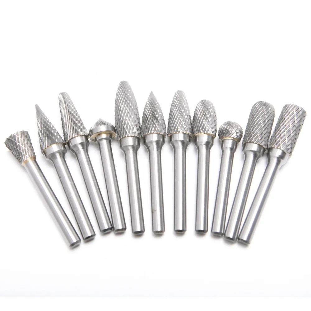

11PC 6mm Shank 12mm Diameter Tungsten Carbide Rotary Files Double Cut Rotary Burr 8mm-32mm Blade Length Dremel Rotary Tool