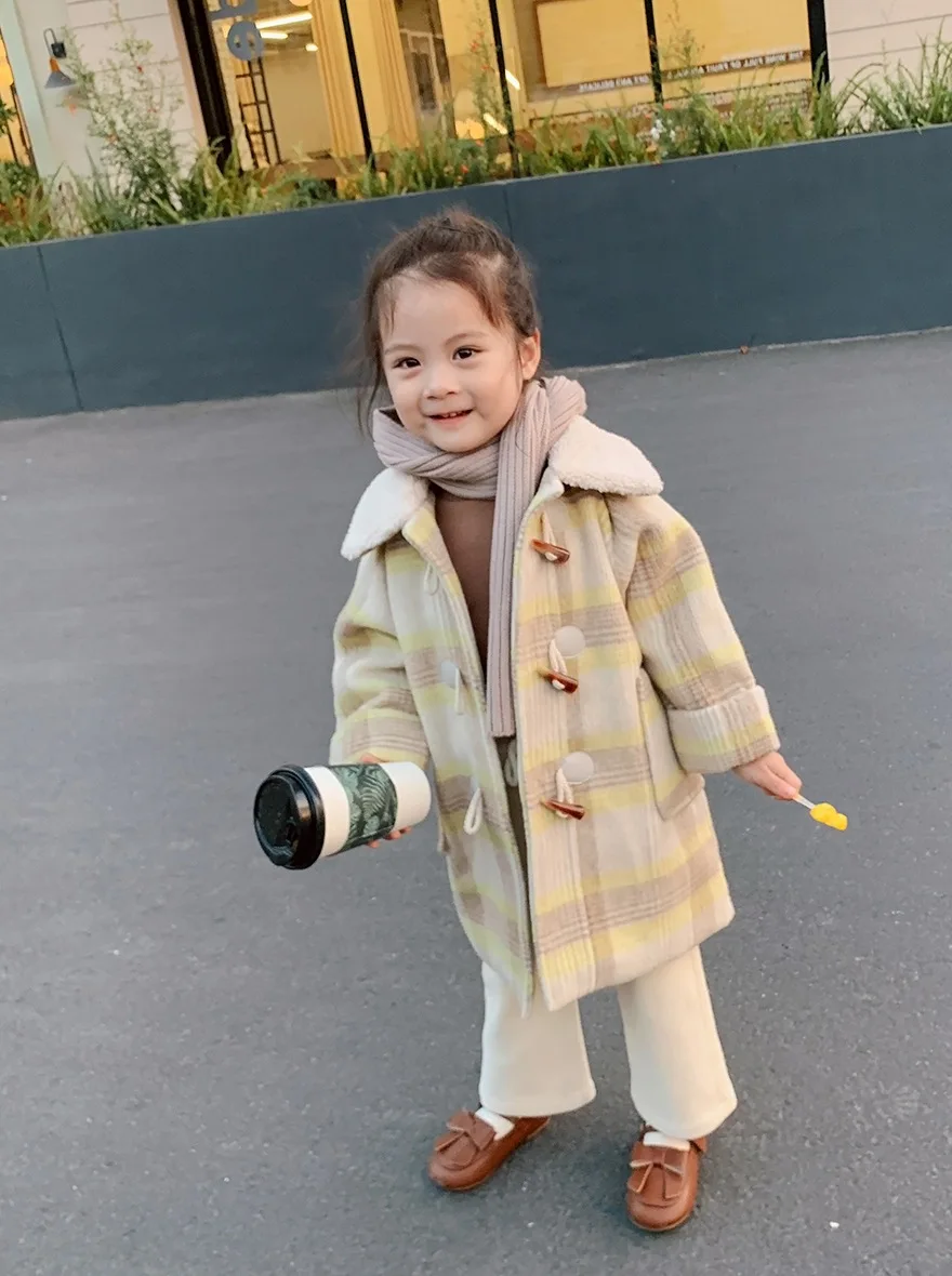 

2021 New Baby Girls Winter Spring Cotton Warm Horn Button Jacket Coat Long Sleeve Formal Soft Party Kids Outwear High Quality