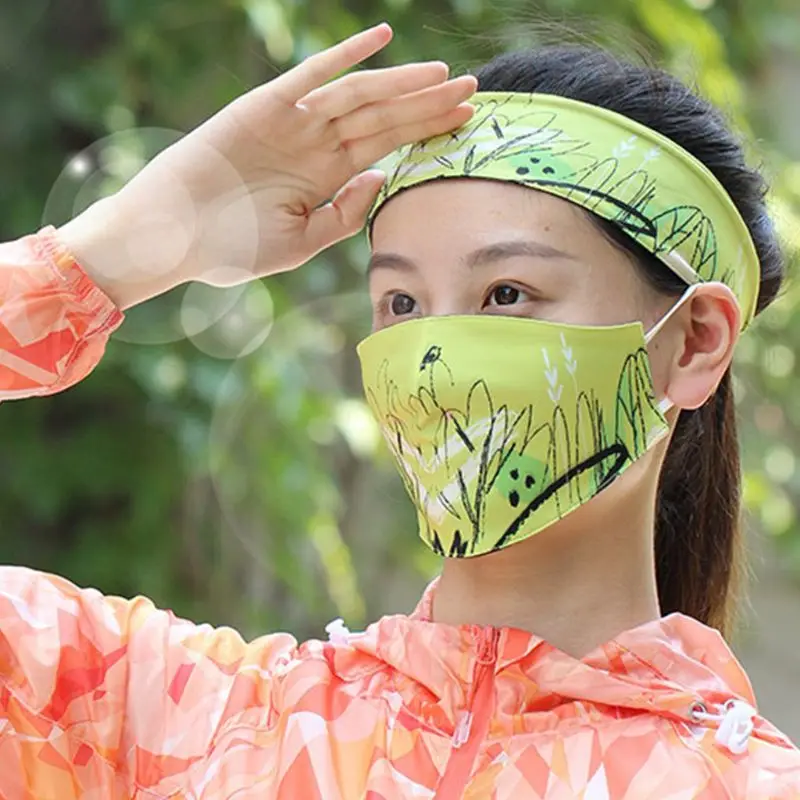 Унисекс Летняя шелковая противоуф Двусторонняя мультяшная граффити маска для