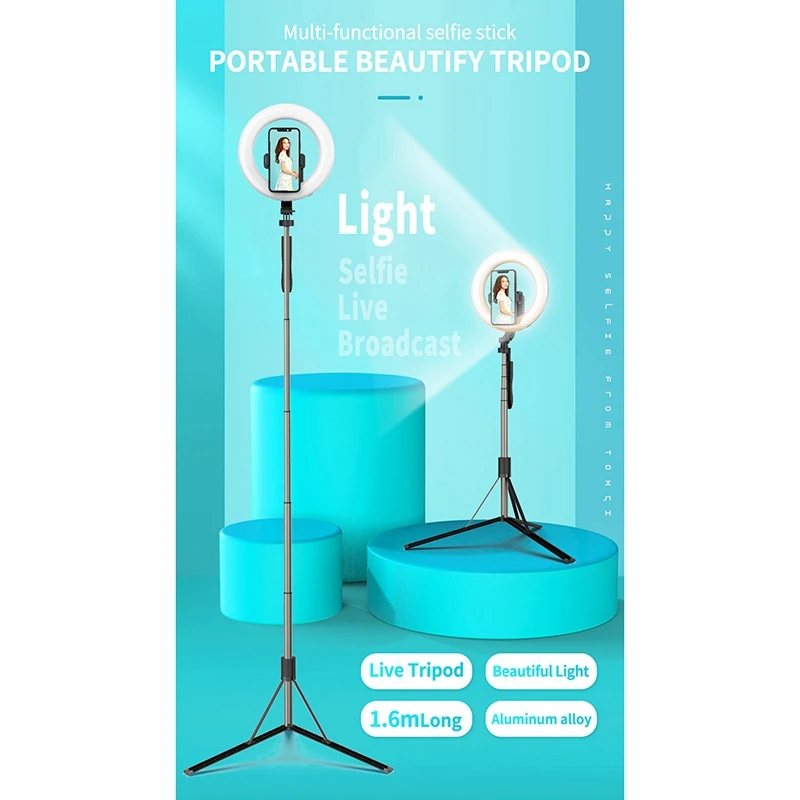 

L06 4 in 1 Wireless Bluetooth Selfie Stick Handheld Remote Shutter, with 8 Inch Led Ring Photography Light for Phones