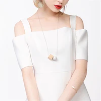 new style simple fashion personality square wooden round imitation white pine stone three dimensional geometric necklace female