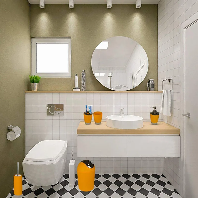 

6pcs Bathroom Accessories Set Bath Toilet Brush with Trash Can Toothbrush Holder Soap Tumbler Cup EDF88