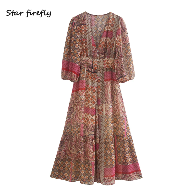 Женское шифоновое платье с принтом Star firefly V образным вырезом рукавами фонариками