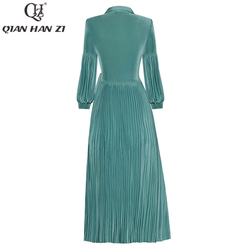 Дизайнерское модное осеннее платье Qian Han Zi с рукавами-фонариками и бусинами