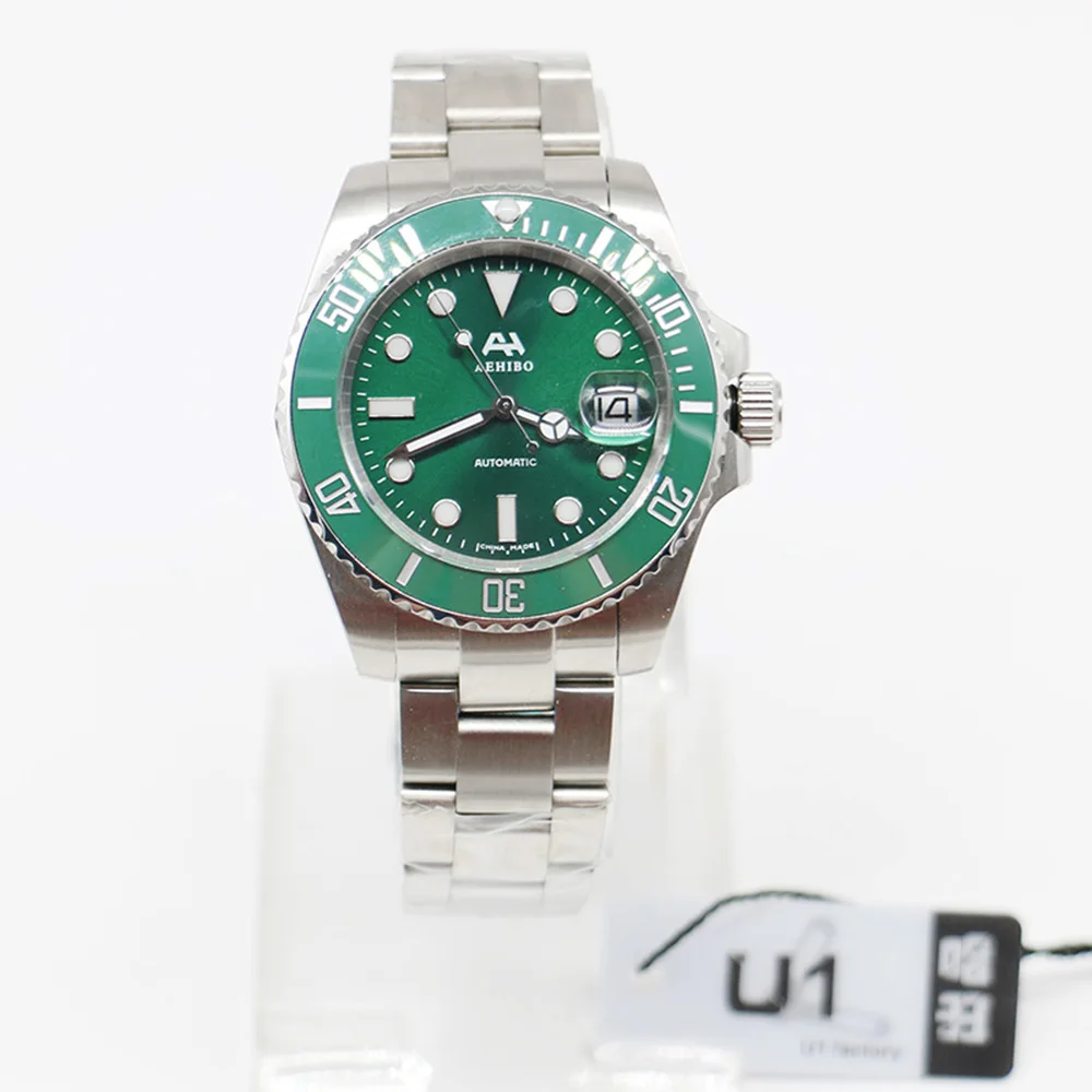 

U1 Factory GREEN Dial Ceramic Bezel Automatic 40MM Floding Clasp Sapphire glass Stainless Steel Men Wristwatches