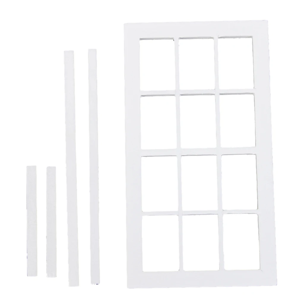 

1/12 Dollhouse Window Frame Set Any Rooms Fairy Garden DIY Decoration, White Painted Accessory, Kids Pretend Play Toy