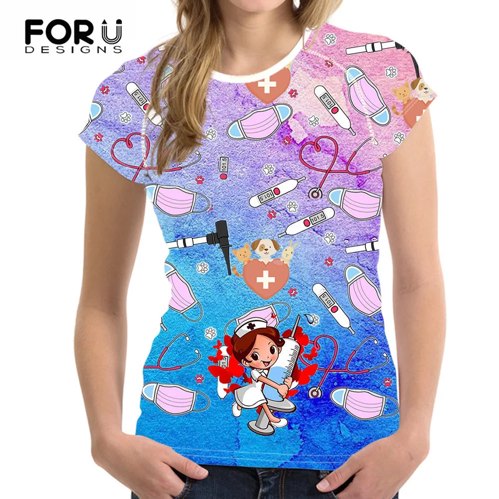 

FORUDESIGNS TShirt Women 2021 Brand Women's Summer Tops Cute Nurse 3D Prints Female Soft T-shirt Casual Short Sleeve Tshirt Tees