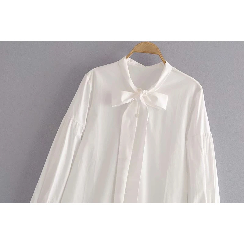 

YOSIBCD Women 2021 Fashion With Bow Tied Loose Soft Touch Blouses Vintage Long Sleeve Button-up Female Shirts Chic Tops