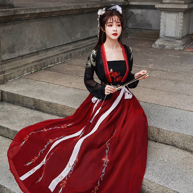 2020 Hanfu Set Woman Night Fujian Chest-length Skirt Flower Ancient Costume Red Games Traditional Chinese Elegant Dress |