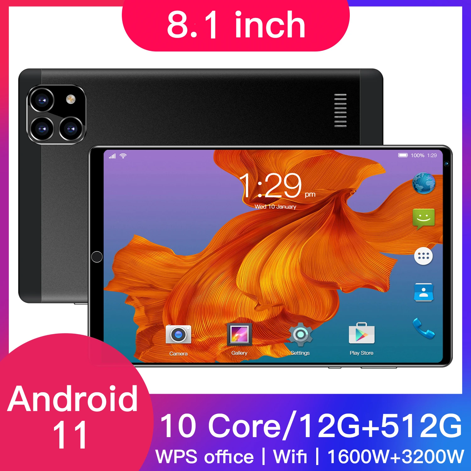 

8.1" Android 9 Tablet 1920x1200 SC9863A Octa Core 8GB RAM 128GB ROM 3G 4GLTE Network AI Speed-up Tablets PC 13MP Camera