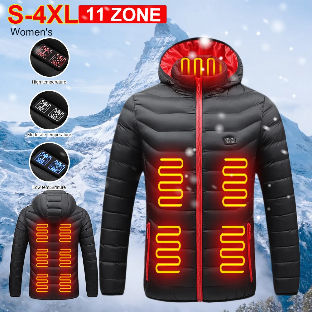 

Hot Heated Jacket 11 Heating Zones USB Electric Long Sleeves Heating Hooded Jacket Warm Winter Thermal Coat for Winter Outdoor