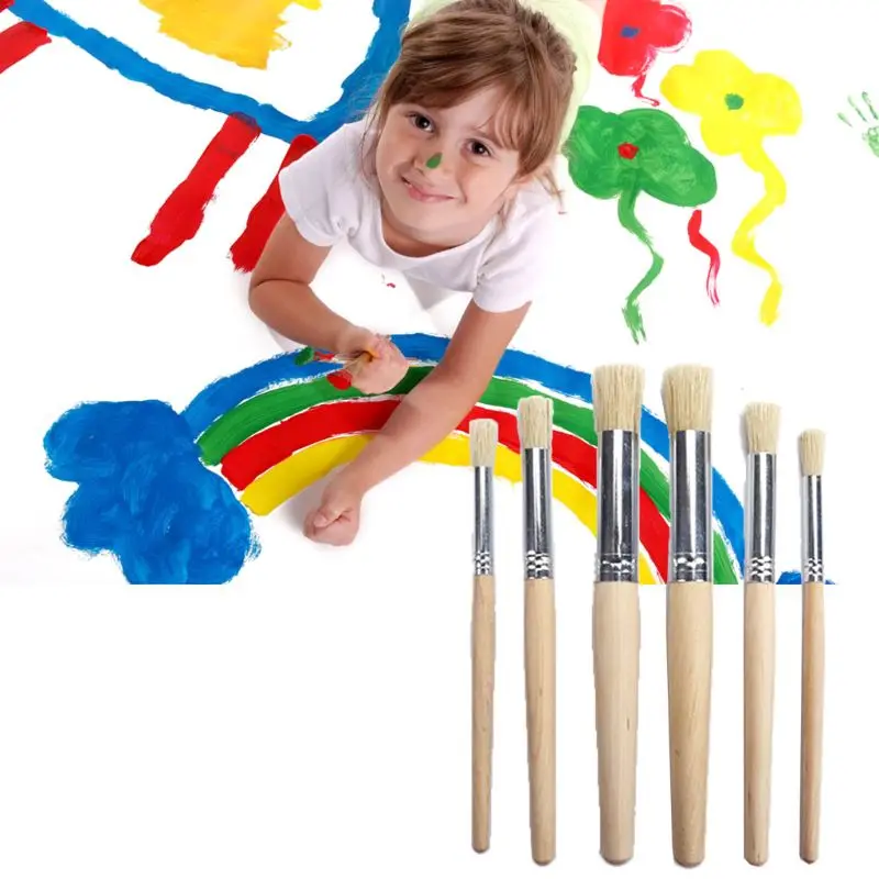 

6pcs/set Watercolor Painting Stencil Brush Different Size Wooden Handle Kids Student Professional Art Supplies