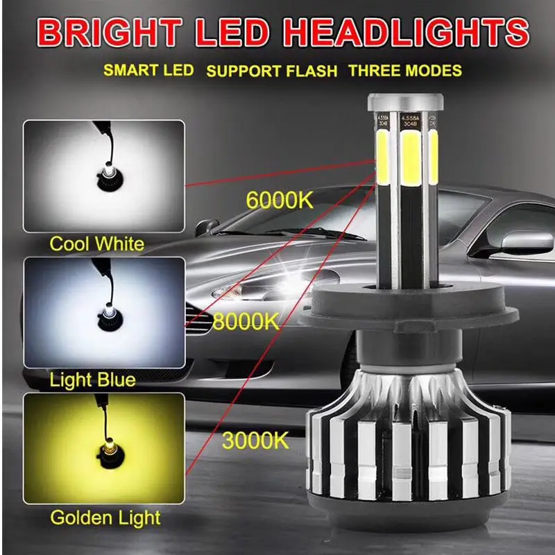 6-sides H7 светодиодные фары лампы H11/H8/H9 COB 3000k 6000k 8000k 6000LM фонари для авто X6S 12В 24В |