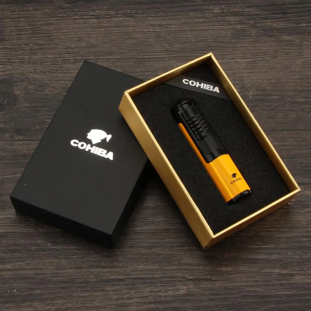 COHIBA мини металлическая зажигалка для сигар 1 струйная газовая сигарет с бутаном