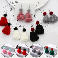 10 colors women creative knitted hat drop earrings cute christmas hat with plush ball earrings party earrings jewelry gift