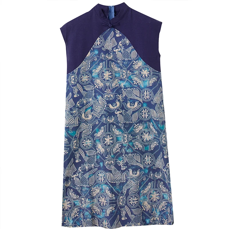 

women's dresses dress women 2021 summer sexy new style cotton hemp stand collar buckle cheongsam medium length loose improved