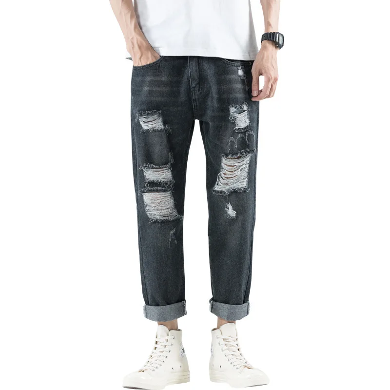 

The New Hole In Nine Points Jeans Man Han Edition Cultivate Morality And Feet Relaxed Joker Youth Men's Casual Pants