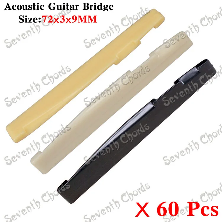 

60 Pcs Plastic Fully Compensated Acoustic Guitar String Bridge Saddle - 72x3x9mm