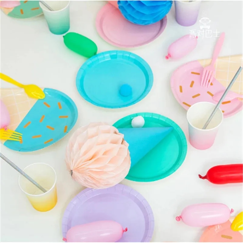 

40pc Gradient Color Ice Cream Cone Shape Disposable Tableware Wedding Party Table Decoration Family Party Baby Shower Decoration