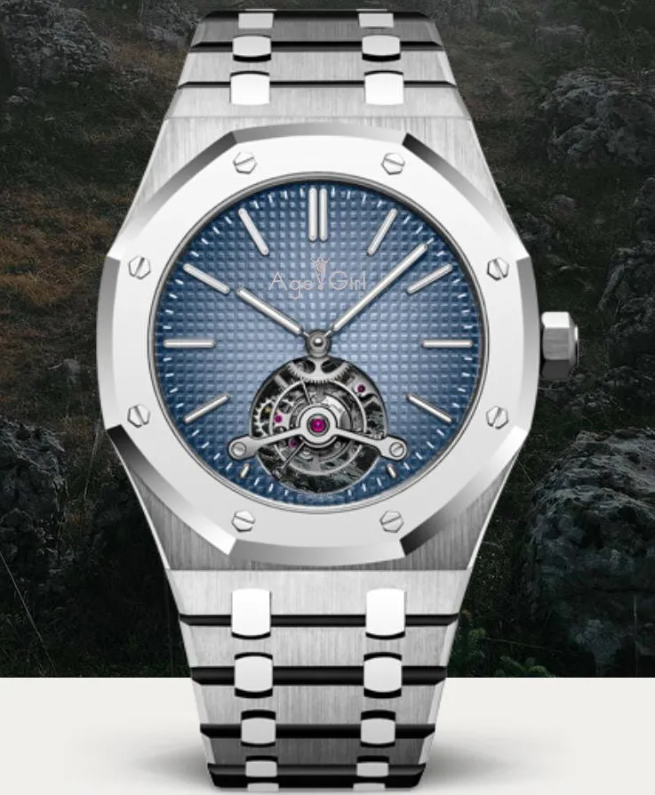 Роскошные брендовые Новые Мужские автоматические механические Tourbillon сапфировое серебро розовое золото светящиеся синие Черные часы прозрачные AAA