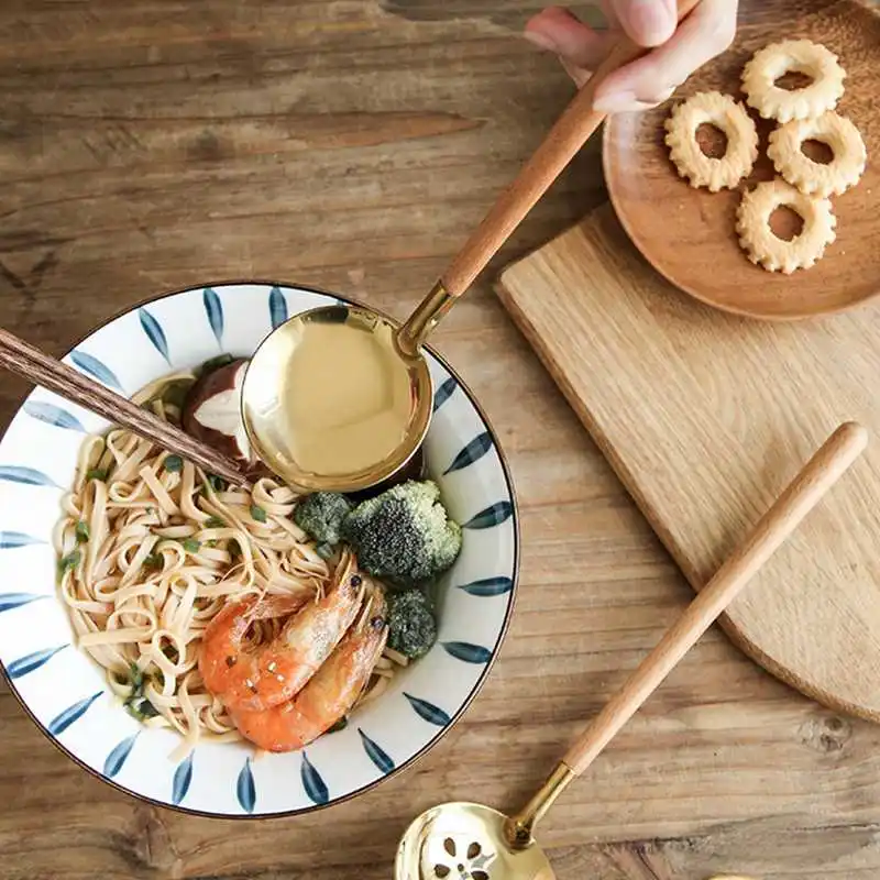 304 Нержавеющая сталь супная ложка с деревянной ручкой Кухня посуда горячий