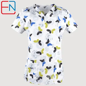 TC Прекрасный Принт scrubl униформа для женщин дышащая с v-образным вырезом униформа для медсестер скраб-топ