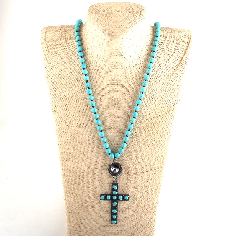 Rh Mode Kralen Ketting Kraal Lange Geknoopt Metal Cross Hanger Kettingen Voor Vrouwen Sieraden Rh Mode Kralen Ketting Kraal Lange Geknoopt Metal Cross Hanger Kettingen Voor Vrouwen Sieraden
