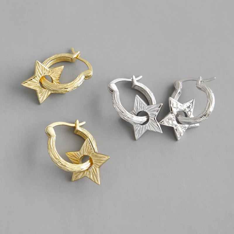 

New 925 pure silver star ear clip earrings women girl small simple pentagonal female brincos personality joker fine jewelry gift