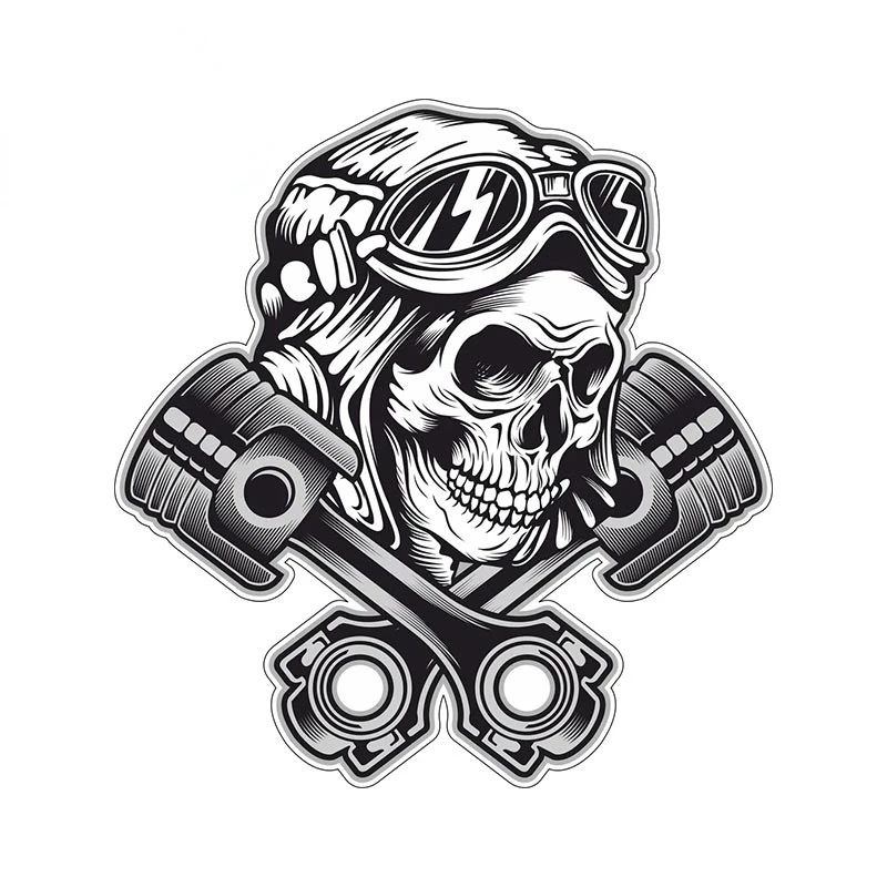 

Cool Black White Motor Skull Retro Car Stickers for Skateboard Laptop Luggage Waterproof Graffiti Creative Sticker PVC13x12cm