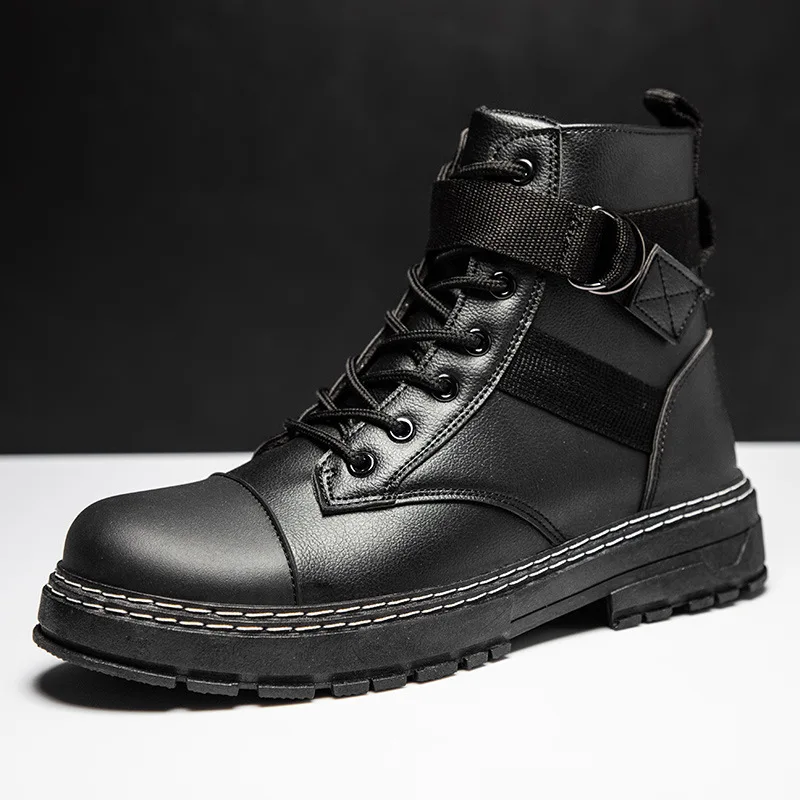

Fall New Boots High-Top Trendy Leather Boots All-Match Military Boots Black Men's Leather Boots