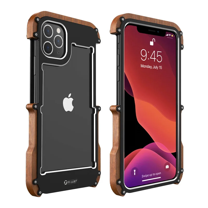 

Противоударный чехол для iPhone 12 Pro Max, 12 Mini, 11 Pro, X, XR, XS Max, 7, 8 Plus, алюминиевый бампер, металлический и деревянный