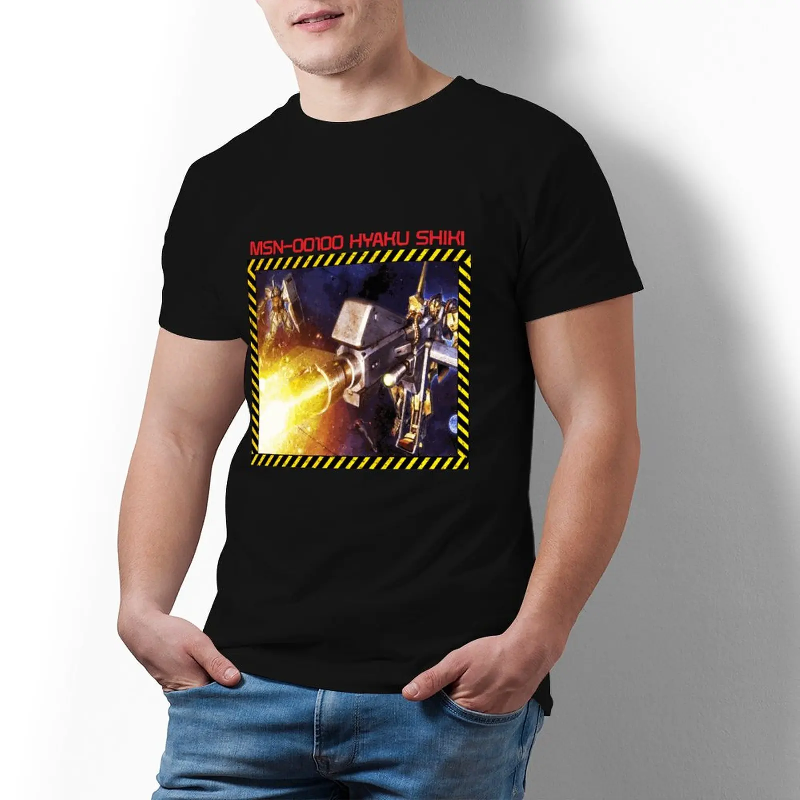

Bandai Gundam MSN-00100 Hyaku Shiki T Shirt Anime Plus Size Beach T-Shirt Print Cotton Tee Shirt Mens