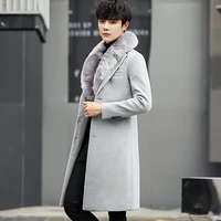 2018 autumn winter trench coat men korean slim fur collar mens trench coat solid color fashion large size coat for male