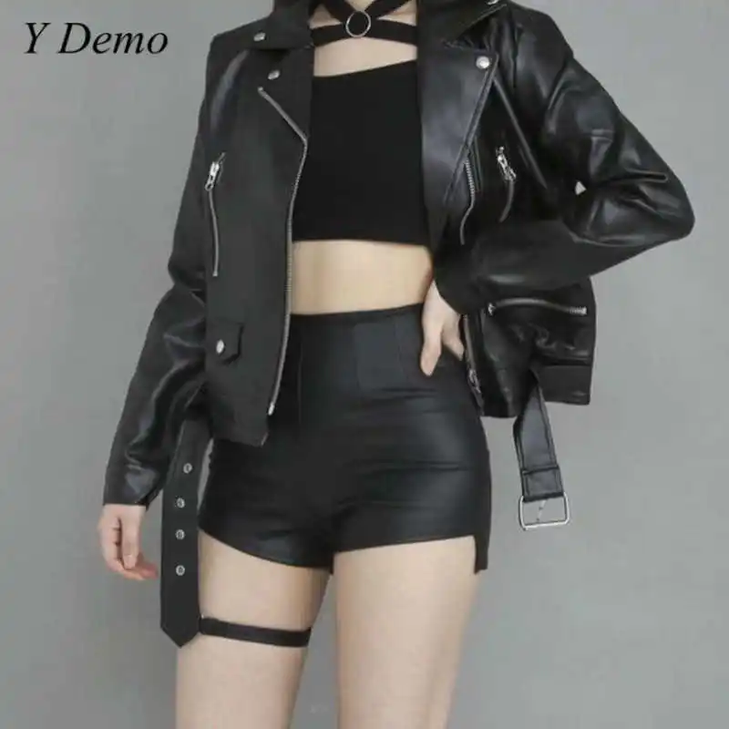 Женская байкерская куртка из ПУ кожи с ремнем на молнии | одежда