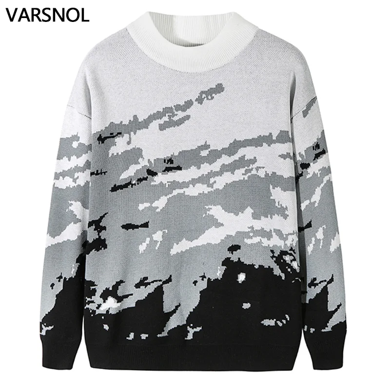 Свитер мужской повседневный с круглым вырезом Хлопковый пуловер длинным рукавом