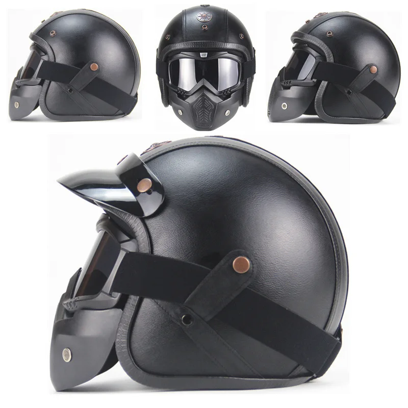 

PU Leather Helmets 3/4 Motorcycle Chopper Bike helmet open face vintage motorcycle helmet
