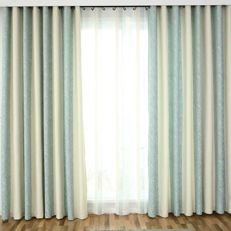 

Striped Nordic Style Blue-green Curtains for Living Room Shade Chenille Thickened Warmth and Cold-proof Curtains