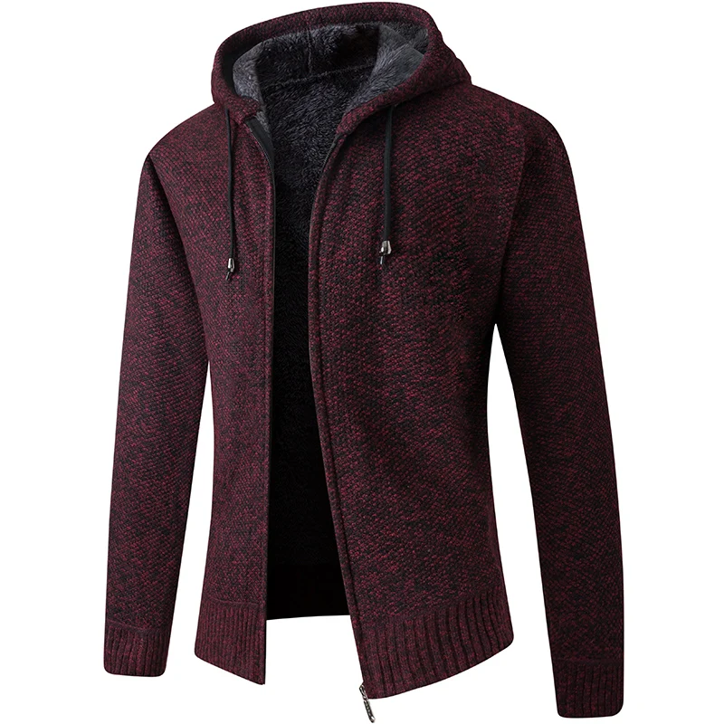 2022 New Cardigan Mens Hooded Collar Fleece Warm Sweaters Coat Men Coat Hoodies Jacket Thick Full  Solid Cardigan Male Coats