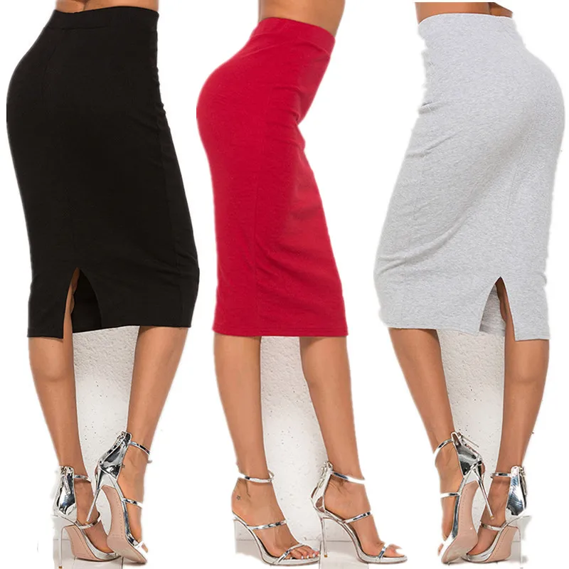 

Юбка-карандаш Женская средней длины, пикантная модная облегающая офисная мини-юбка с эластичной завышенной талией, однотонная