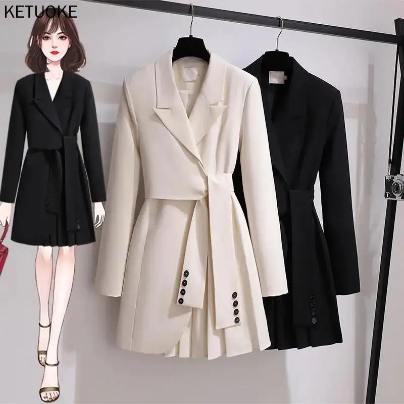

Женское длинное платье-тренчкот, черно-белое винтажное демисезонное пальто-ветровка, модель 4XL