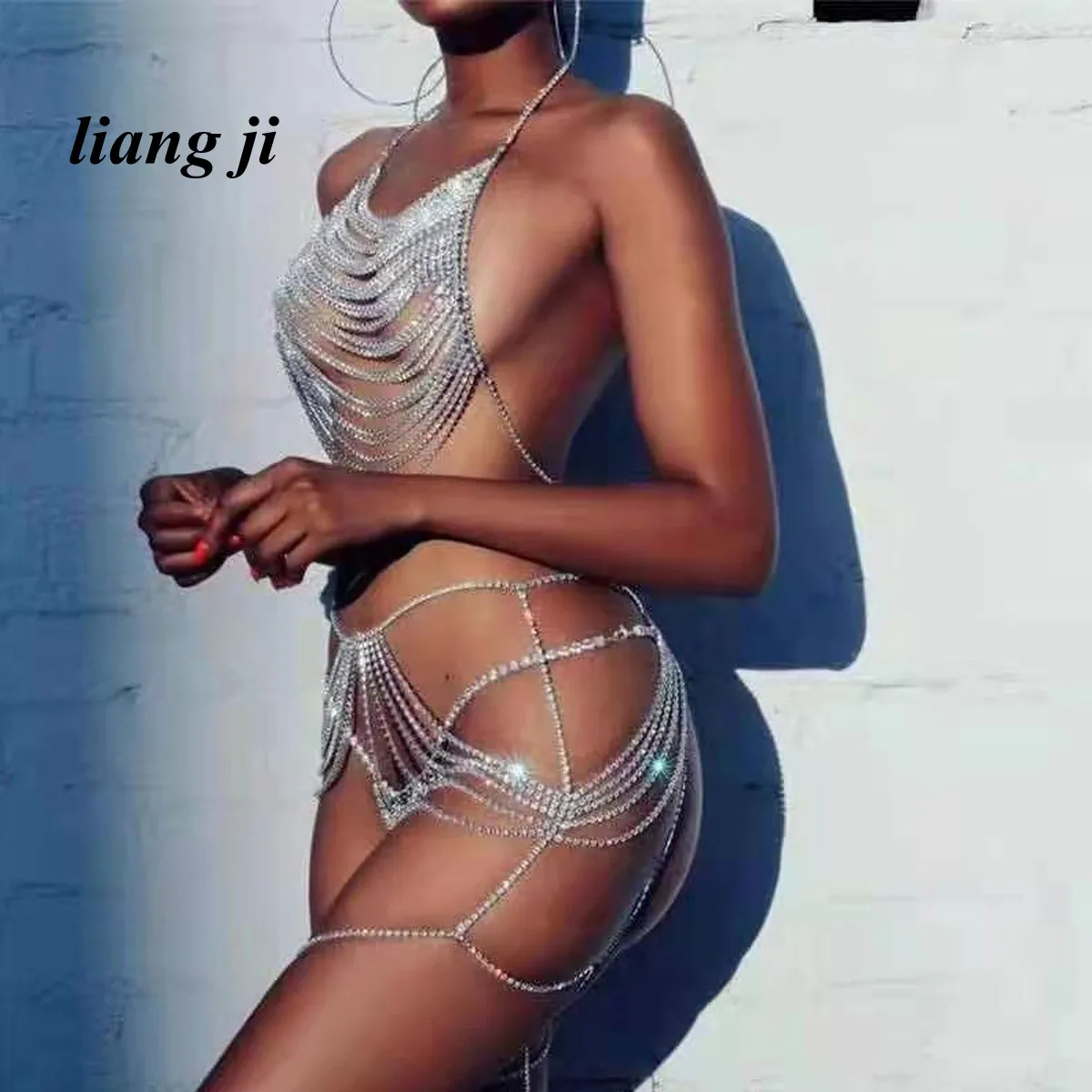 

Sexy Body Chain Waist Chain CrystalBikini Three Point Thong Underpants Bra Chain Beach Outfit Chest Chain Multilayer Abdominal