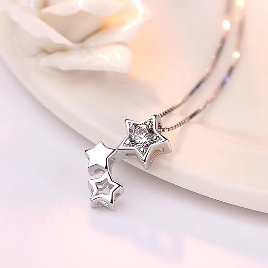 

925 Sterling Silver Jewelry Star CZ Zirconia Pendant Neckace For Women Gift 45cm Box Chain choker collares kolye