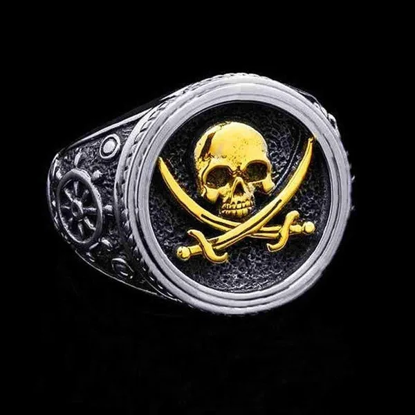 

Punk Fashion Motorcycle Pirate Skull Two Color Ring Men's Ring Steam Gothic Motorcyclist Hip Hop Party Jewelry Size Us7-12