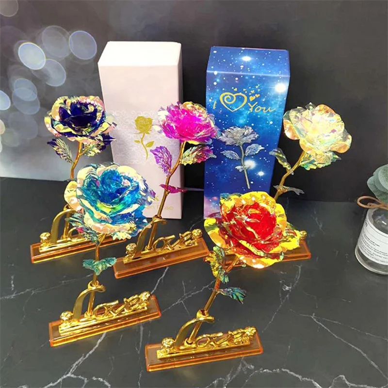 

Valentine's Day Creative Gift 24k Aluminum Foil Rose Gold Rose Lasting Eternal Love Wedding Decoration Lover Lighting Rose