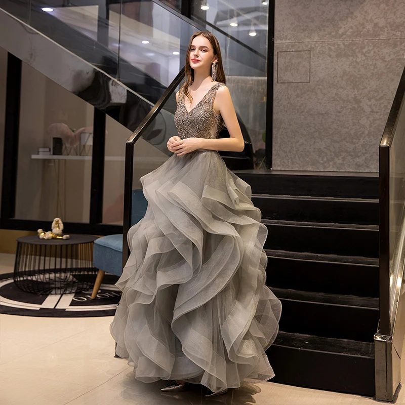 SSYFashion банкет High-end роскошный темно-красный красное вечернее платье с v-образным вырезом, Crstal Бисер длиной до пола вечернее платье для выпускного вечера; Robe De Soiree