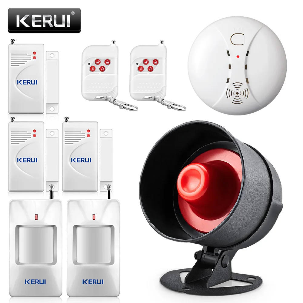 Kit 4 KERUI беспроводная домашняя система охранной сигнализации 100 дБ местный динамик пульт дистанционного управления датчик двери окна пожарный детектор дыма DIY Kit - Цвет: Kit 4