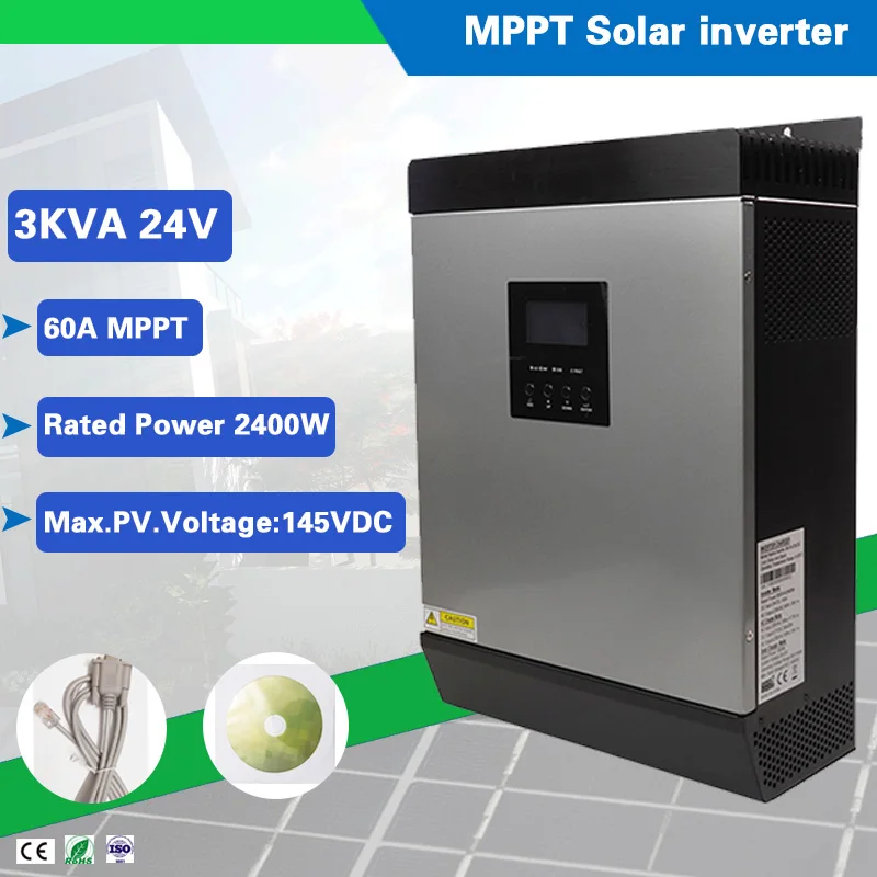 Гибридный инвертор 3000VA 2400W 24V 220V Off Grid чистая синусоида с встроенным зарядным