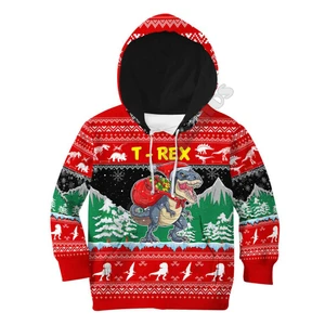 Santa and Dinosaur Printed Hoodies Kids Pullover Sweatshirt Tracksuit Jacket T Shirts Boy Girl Funny Apparel 58