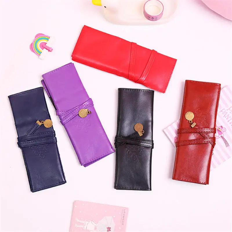 Женский и мужской кошелек Ретро мягкий кожаный чехол-карандаш для макияжа