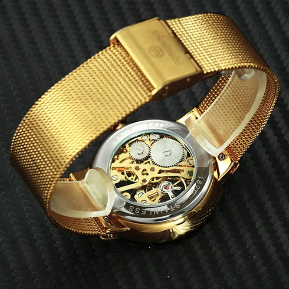 

WINNER Automatic Mechanical Men Watch Mesh Stainless Steel Men's Wrist Watch Hook Buckle Self-Winding Men Watches